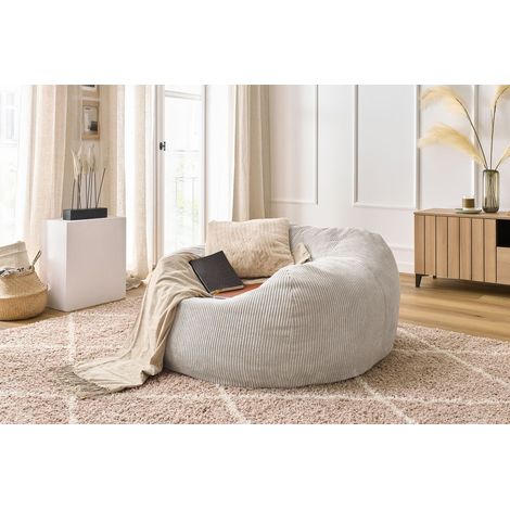 Bobochic – Pouf ultra moelleux en velours côtelé beige – Longueur 120 cm – Largeur 70 cm – Hauteur 60 cm – Garnissage en billes de polystyrène (1/5)