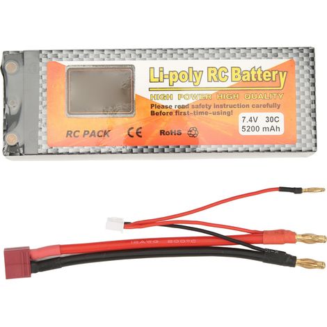 Batterie LiPo 5200mAh 30C 7.4V 2S avec connecteur en T pour hélicoptère RC, voiture modèle et autres appareils radiocommandés (1/5)