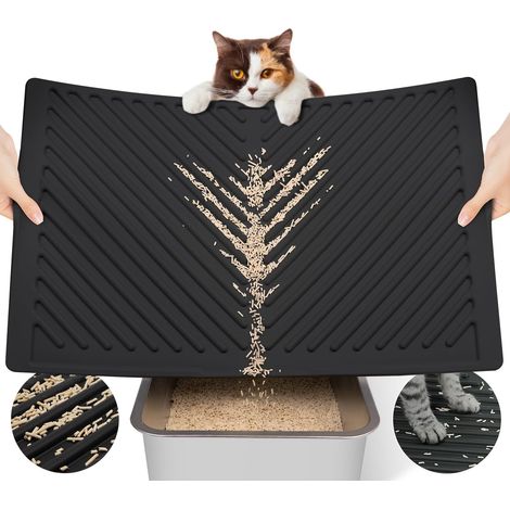 Silicone Cat Litter Mat, Waterproof Rubber, 60 x 38 cm, Black (1/5)