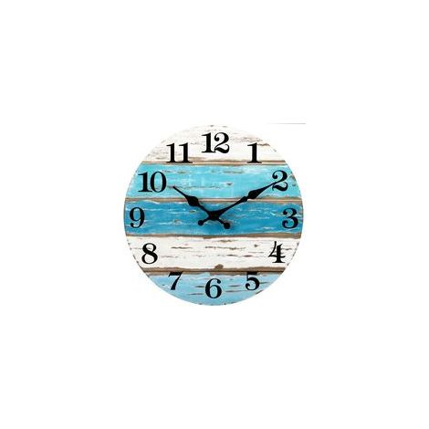 Horloge murale - Horloge murale bleue sur le thème de la plage à piles silencieuse sans tic-tac, horloge nautique côtière rustique ronde vintage décorative pour la maison, la cuisine, le sal