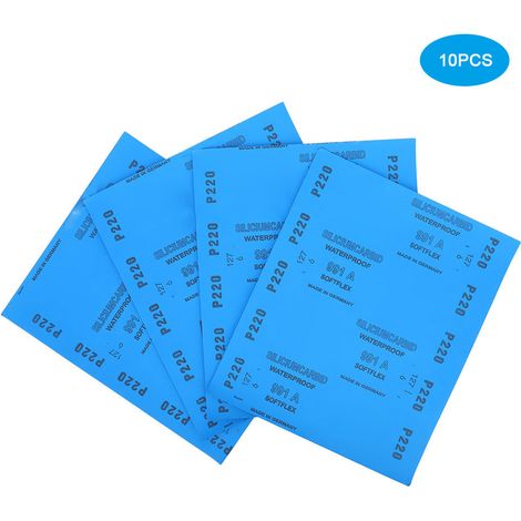 10 feuilles papier abrasif humide/sec 220 pour polissage meubles et métaux (1/5)
