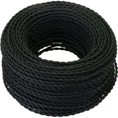 Câble Electrique Textile 10M,Rétro Corde de chanvre tressé torsadée Câble 2x0,75 mm², 2 fils torsadés toronnés,pour DIY Pendentif Lampe/Noir..DEBUNS (1/4)