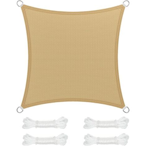 Voile d’Ombrage 3 x 3 m, Protection Solaire en Tissu HDPE, Respirant, Perméable à l’Eau, pour Terrasse, Jardin, Balcon, Camping, Carré, Concave, Jaune Sable (1/5)