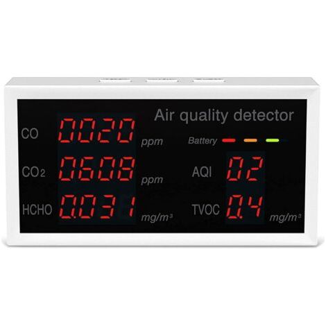 Détecteur de CO2 Qualité de l'air CO/CO2/HCHO/TVOC/AQI Détecteur Température Humidité Testeur Noir Dioxyde De Carbone Moniteur Pour Voiture Bureau À Domicile Divers (1/4)