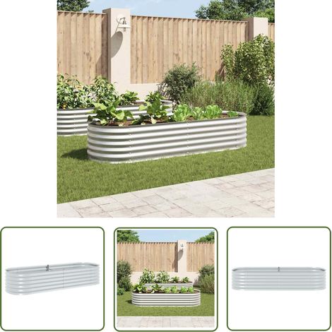 The Living Store Lit surélevé de jardin 240x80x44 cm Acier galvanisé Argenté - Jardiniere Exterieure - Bac Plante Metal - Pot De Fleurs Jardin - Lit Surélevé Jardin - Décoration Jardin (1/5)
