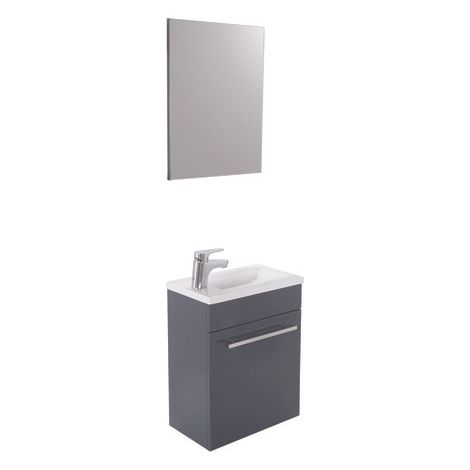 ONDEE ZEN - Lave-mains NINO - avec miroir - 44cm - Gris - Laqué - Livré en kit