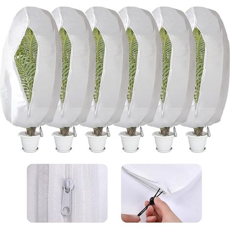 6 Packs Sacs de protection des plantes d'hiver, Antigel Grand pour les plantes en pot, avec fermeture à glissière, cordon de serrage, respirant, résistant aux déchirures, 120 x 80 cm (1/5)