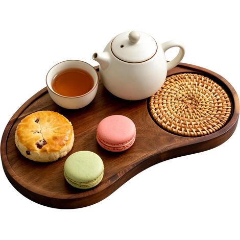 Plateau pour Table Basse Planches à Servir en Bois Plateau À Tasses À Café pour Table Basse, Intérieur et Extérieur, Apéritif, Goûter, Petit-Déjeuner et Réception (1/5)