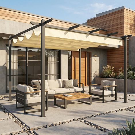 Pérgola de Jardín 4x3 m con Techo Retráctil Estructura de Aluminio UPF30+ Orificios de Drenaje Pabellón Exterior Crema (1/5)