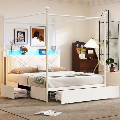 Himmelbett 140x190 mit Stauraum LED USB-C Metall OKMYHOME (1/5)