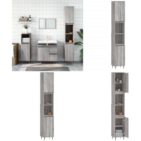Armoire de bain sonoma gris 30x30x190 cm bois d'ingénierie - Meuble De Salle De Bain - Armoire De Salle De Bain - Rangement Salle De Bain - Commode Salle De Bain - Design Industriel - Home & Living