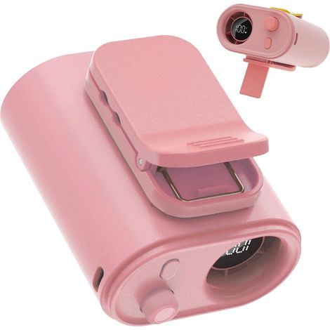 Ventilatore portatile a clip, 1800 mAh, display digitale, ricarica rapida USB-C, rosa, ideale per viaggi, ufficio e attività all'aperto. (1/5)