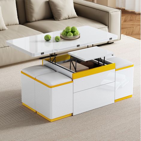 Tisch Couchtisch Klappbar 100x50 cm Weiß Gelb OKMYHOME (1/5)
