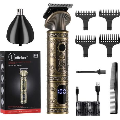 HATTEKER Tondeuse Cheveux et Tondeuse Nez - Oreilles Pour Hommes Tondeuse Barbe 2in1 Or (1/4)