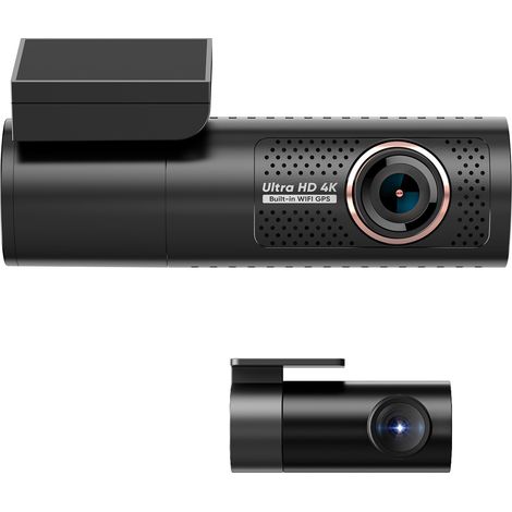 Dashcam V59 4K Ultra HD mit Dreifachlinse – 4K-Frontkamera + 1080p-Rückfahrkamera mit integriertem WLAN und Starlight-Nachtsicht – Weitwinkel-Dashcam mit Smartphone-App und Parküberwachung – Alovez