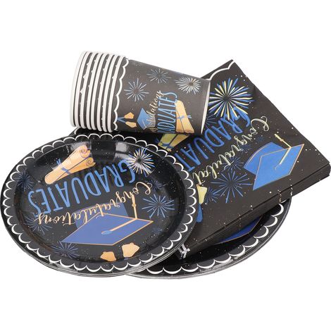 Ensemble de décorations et fournitures pour fête de remise de diplômes (noir), ensemble de nappes en papier pour remise de diplômes (1/5)