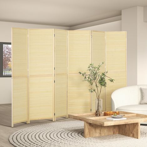 Paravent en bois de bambou 6 panneaux 270 x 180 cm séparateur de pièce cloison de séparation pliable - naturel
