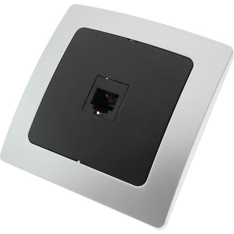 BeMatik - Prise téléphone RJ11 encastrable avec plaque de finition 80x80mm série Lille argent et gris (1/4)