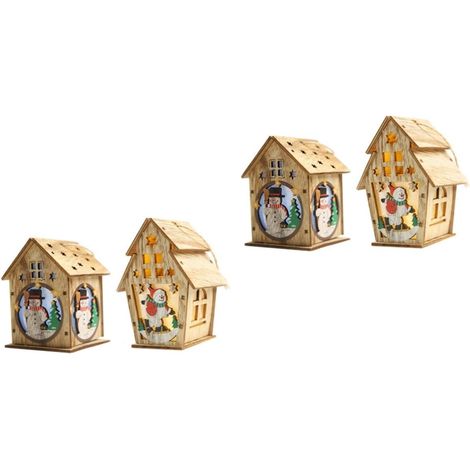 Lot de 2 Décorations de Noël pour Cabane Pendentifs de Noël Ornements en Bois Toit Bonhomme de Neige Toit Double Couche Installation Facile Suspension 2 Pièces (1/5)