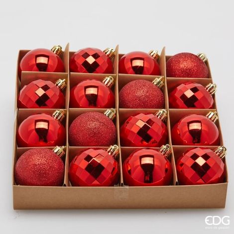EDG Set 16 Pezzi Palla Di Natale Mirrormix Assortiti Rosso 8 Cm