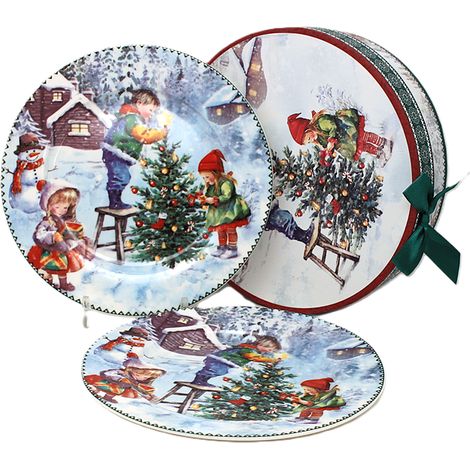 Piatti da dessert natalizi con decorazioni di bambini e albero di Natale - set da 2 (1/5)