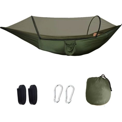 Amaca con zanzariera, dotata di 2 moschettoni e 2 robuste cinghie, 260-140 cm, verde militare (1/4)