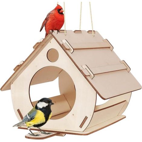 Casita para pájaros - Decoración de jardín - Comedero de madera - Para alimentar pájaros - Madera natural - 16 x 10 x 13 cm - Color madera (1/5)