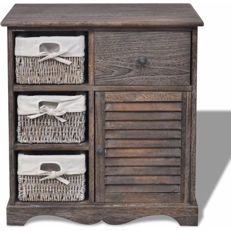 Armoire en bois 3 paniers gauches Meuble de Rangement - Style Contemporain en tissage Marron BV650630 - BonneVie (1/5)
