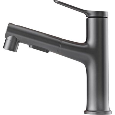(Gris)Robinet de salle de bain avec pulvérisateur extractible - Trois modes d'eau, robinet de salle de bain à un trou, parfait pour les salles de bain familiales et modernes (1/4)