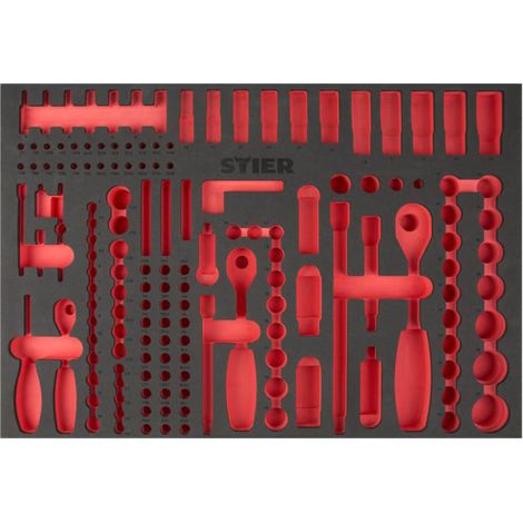 Stier – Plateau en mousse EVA pour rangement douilles 179 pièces – Dimensions 570 x 400 x 30 mm – Inserts pour accès rapide aux outils (1/3)