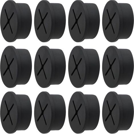 Passe-câbles de bureau, manchons en caoutchouc souple et silicone de 20 mm pour bureaux, tables et autres meubles, noir (lot de 12)