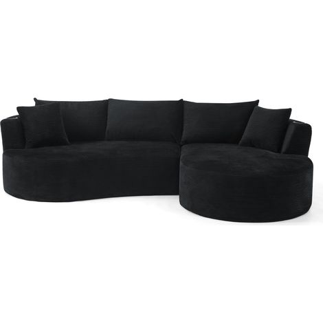3-Sitzer-Ecksofa mit rechter Chaiselongue, Kordoptik-Samtstoff, Schwarz (1/5)
