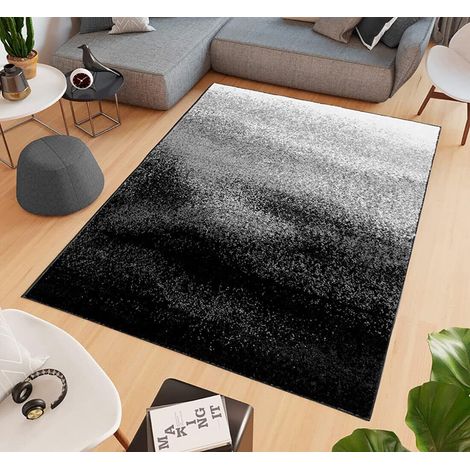 Tappeto Salotto Bagno Effetto Sfumato Arredo Camera Scendiletto Pelo Corto Nero - 60x120 cm