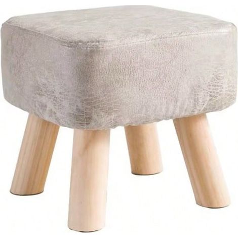Tabouret Pouf Moderne en Bois Massif - Petit, Rond, Bas - Repose-Pieds pour Salon et Chambre - 28×28×25CM Beige