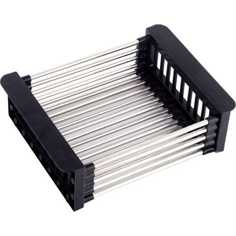 Cestello scolapiatti, scolapiatti telescopico in acciaio inox con 1 vite, per lavare i piatti nel lavello della cucina, per scolare frutta e verdura (nero, L) (1/3)