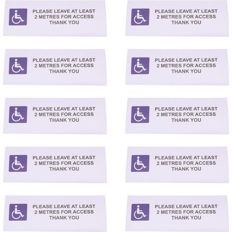 Lot de 10 Autocollants en Vinyle « Veuillez Laisser Au Moins 2 Mètres pour L'accès Aux Véhicules Et Fauteuils Roulants » (1/5)