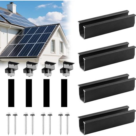 Lot de 4 supports de panneau solaire de 12 cm - Rail réglable pour modules de 30 à 35 mm d'épaisseur - Kit de montage universel pour tôles trapézoïdales - Centrale de balcon - Toit plat - Noir (1/5)