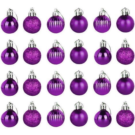 24 boules de Noël suspendues en plastique de 4 cm, décorations de Noël (violettes)-44cm-Purple