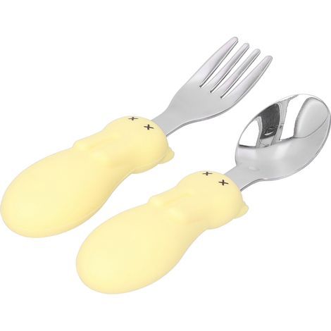 Ensemble de couverts pour bébé (fourchette et cuillère) en acier inoxydable, jaune (1/5)