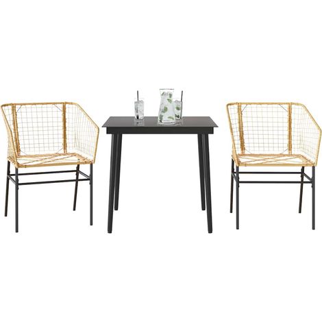 Maison Exclusive - Set da Pranzo da Giardino 3 pz Marrone in Polyrattan Vetro