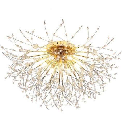 Modern Firework Chandeliers, 6-Lights Dandelion Ceiling Lamp Semi Flush Mount Crystal Fixtures Ceiling Lighting LED Pendant Light Fixtures for Living Room Dining Room Bedroom Without Bulb (1/4)