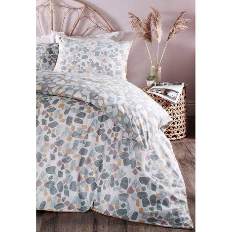 Housse De Couette Polycoton Gris/Rose Fard À Joues/Ocre Super King Size Coton 260Cm X 220Cm (102" X 87" Pouces) (1/2)