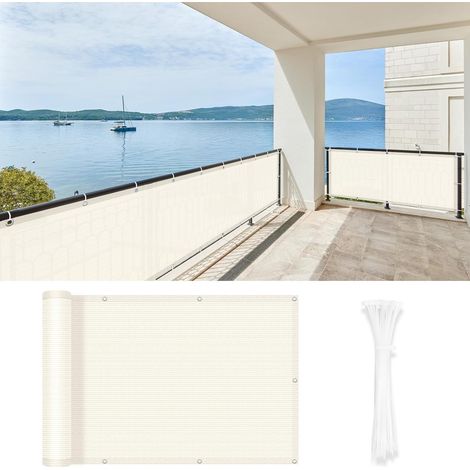 Écran de Confidentialité - 1 Pièce - HDPE - Protection UV et Intimité - Balcon Jardin Clôture - 80x500cm Crème (1/5)