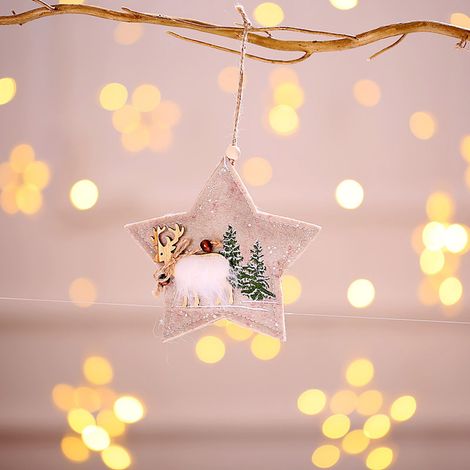 Guirlande Décorative En Tissu - Étoile De Noël - Cerf En Bois - Décoration Murale Pour Arbre De Noël - Lot De 1 (1/4)