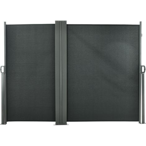 Double Store latéral Brise-Vue paravent rétractable dim. 6L x 1,80H m Polyester Anti-UV Gris stable et solide pour supporter le poids des plantes (1/5)