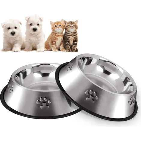 Gamelle Chien, Inoxydable Bols Chat Alimentaire en Acier,Gamelles d'eau pour Animaux de Compagnie de Petite Taille, 2 Gamelles, 18cm (1/5)
