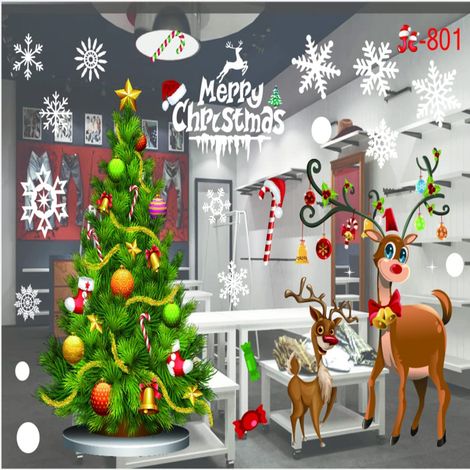 Sticker Fenêtre Noël - Autocollant PVC Réutilisable avec Motifs Père Noël Renne Arbre - Décoration Vitre Intérieure Extérieure - Lot de 1 (1/5)