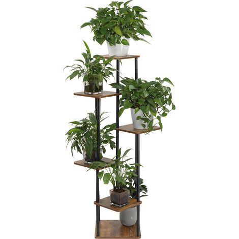 Support à plantes à 6 niveaux en métal et bois, étagère à fleurs escalier pour intérieur, salon et balcon, hauteur 116 cm (1/5)
