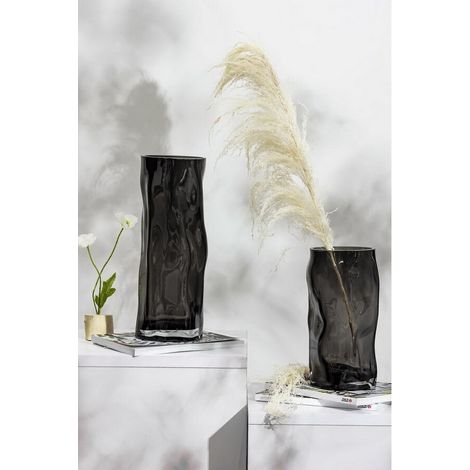 Vase cylindrique décoratif en verre à forme irrégulière aspect bois noir - PANGIVO (1/5)