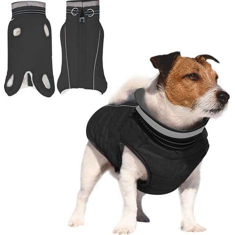Hundejacke, gefüttert, reflektierend, Größe XL, Schwarz